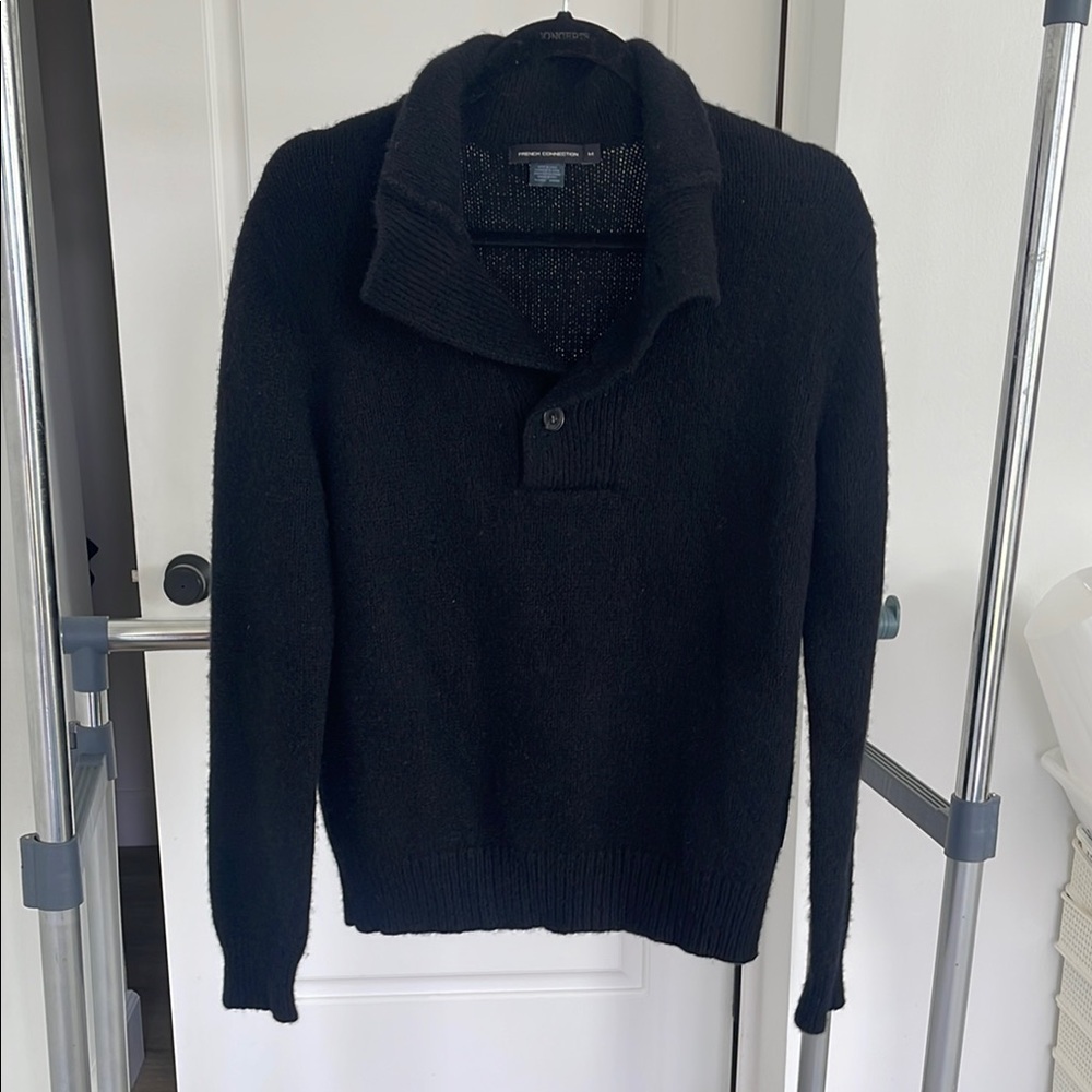 French Connection Black Button Up Wool Sweater